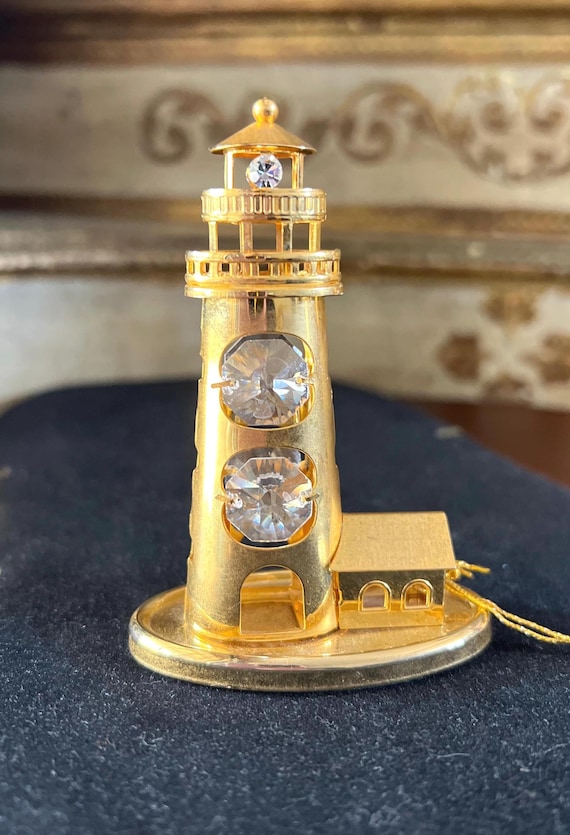 Vintage Crystal Temptations Lighthouse Ornament, 24k Gold Plated