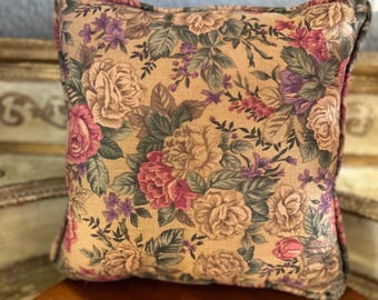 Vintage 1970s Hand-Stitched Floral Pillow, Golden Embroidered Accent
