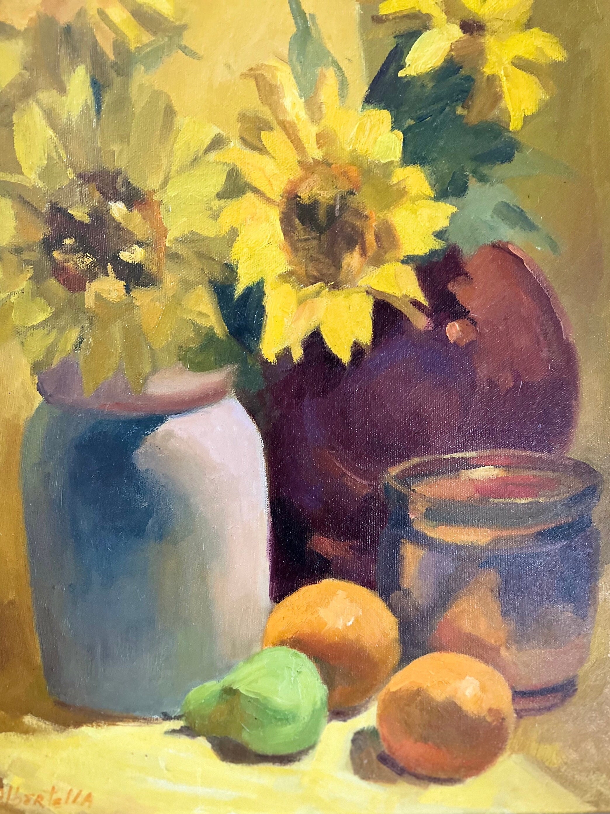 油絵　静物画　still life art oil painting Still Life With Bird And Mandarin (24X30, 絵画 Sergey