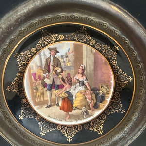 Antique, Regency Bone China plate, black brass and porcelain. Made in England. 10&quot; diameter. Excellent condition.