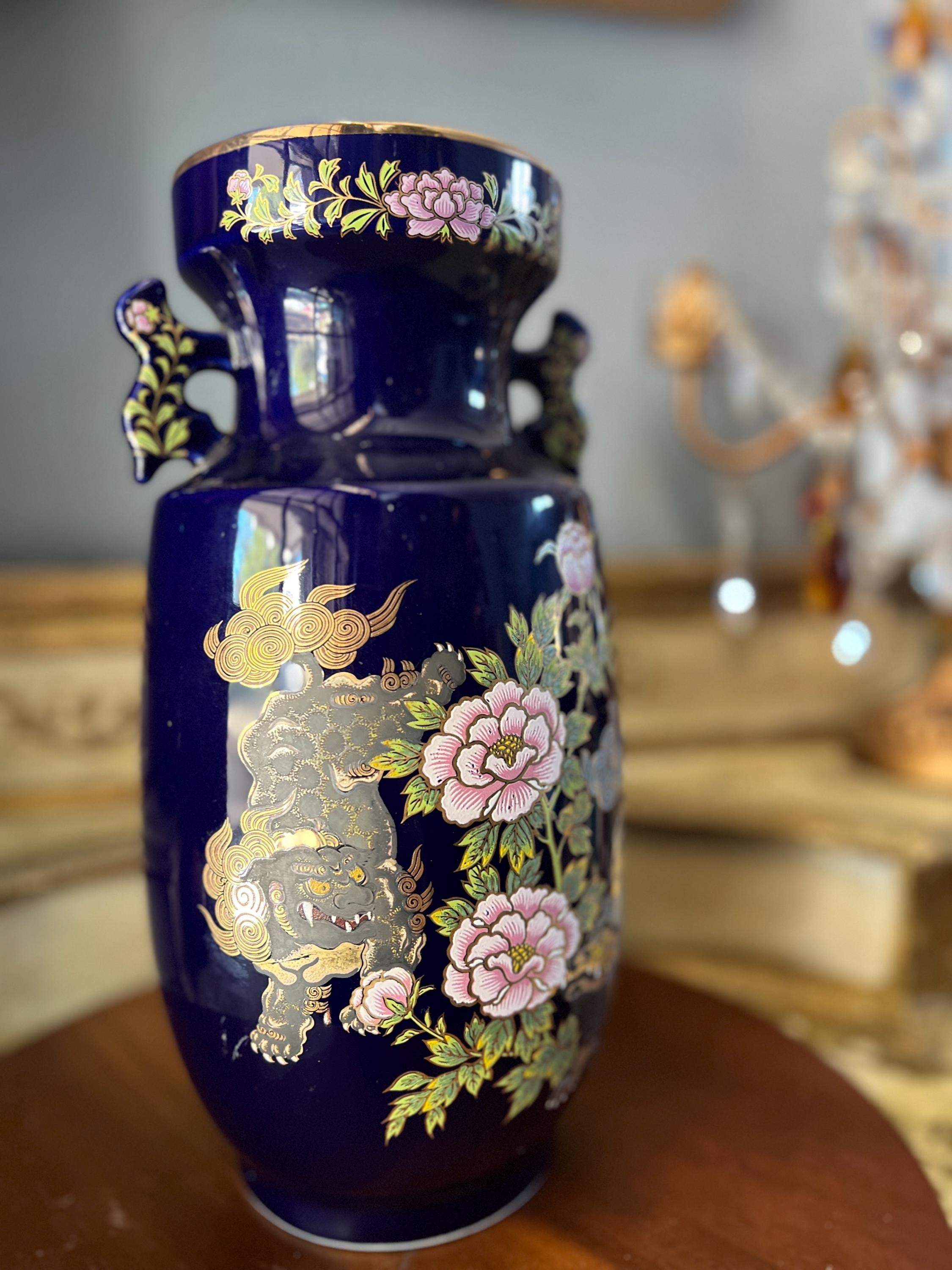 Japanese Porcelain Vase, Hand-painted Dragons and Flowers