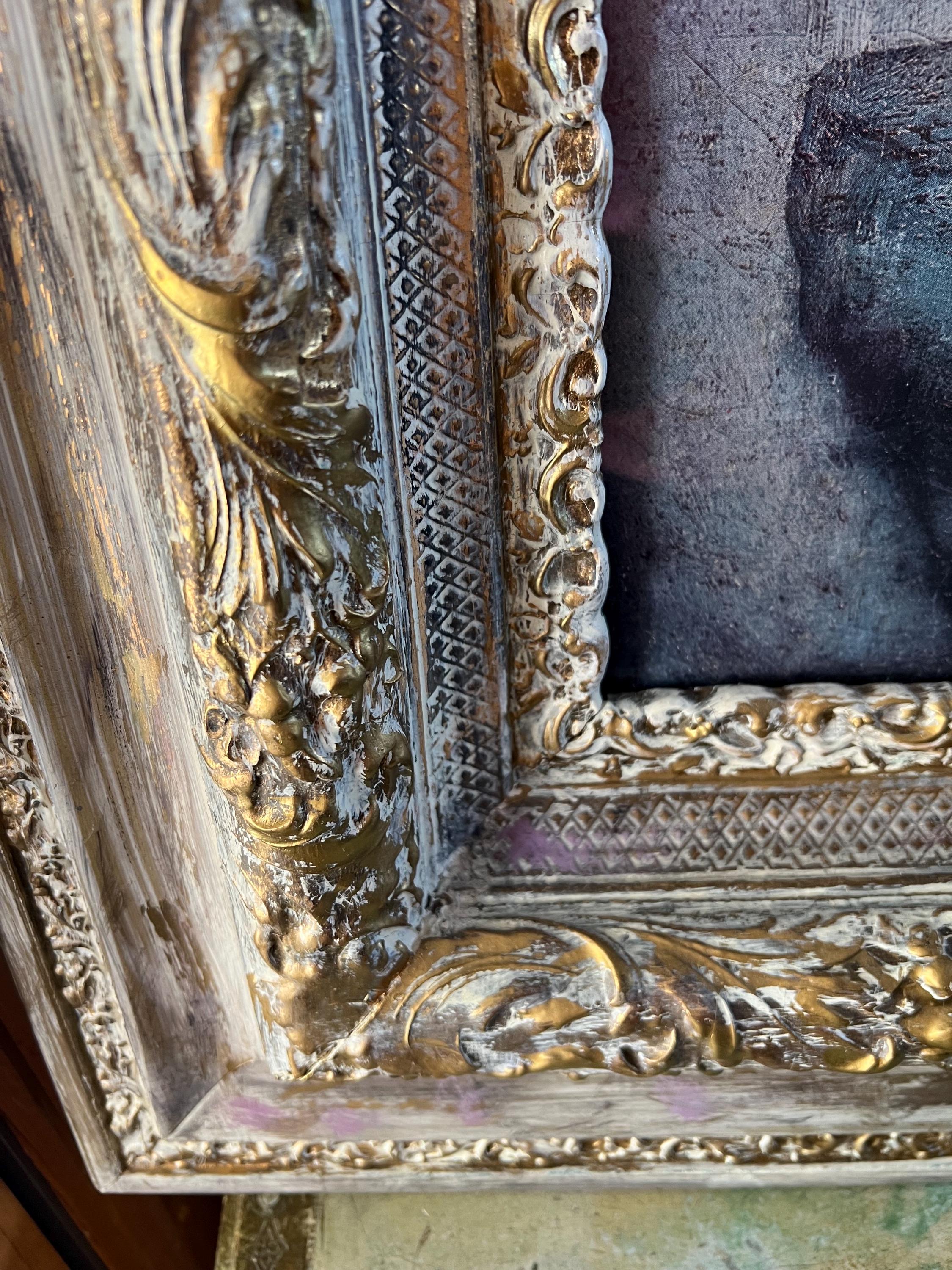 Large, Vtg, Baroque Style Art Frame. the Print of Girl in Large, Vtg, Baroque Style Art Frame. the Print of Girl in