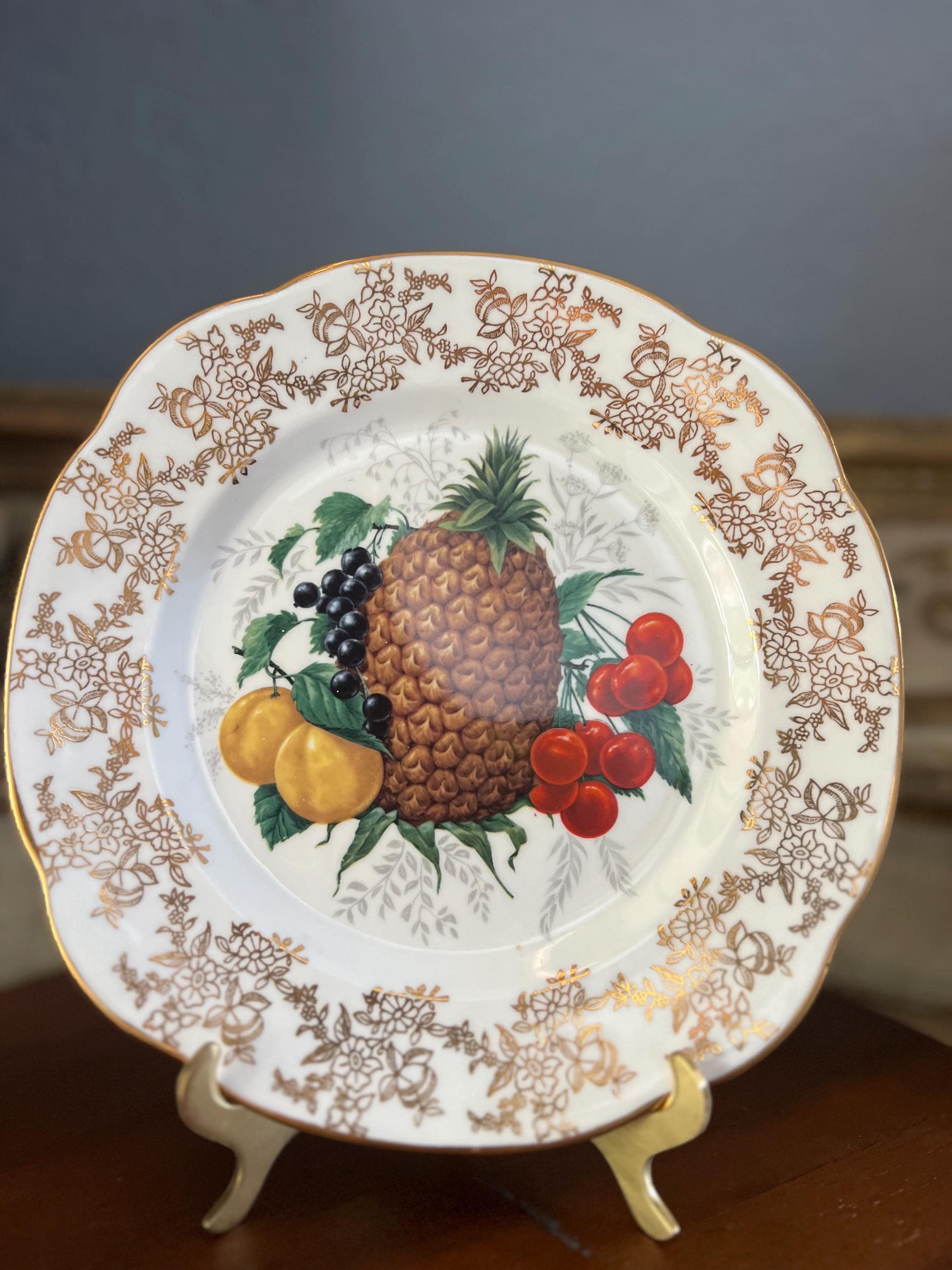 Vintage Duchess Bone China Salad Plate, Fruit Pinnacle, Gold Crown