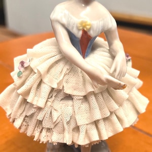 Beautiful, elegant and timeless, Antique Dresden lace porcelain ballerina doll. Sitzendorf. Germany. 6x4 inches.