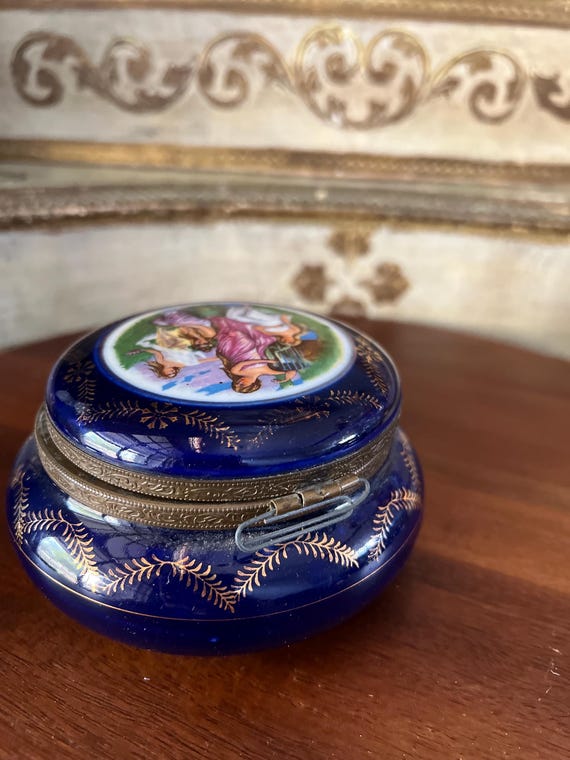 Exquisite, trinket, box. Cobalt blue, Victorian c… - image 8