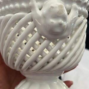 Vintage, white porcelain pot or vase. Handmade and painted, made in Spain.