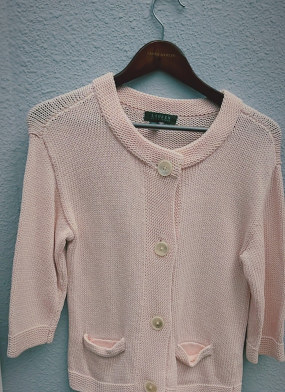Vintage Ralph Laurent pink heavy cardigan sweater… - image 2