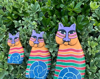 Laurel Burch Wooden Cats. Hand Painted. Set of 3 Cats. See