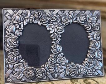Vintage Double Oval Metal Picture Frame, Roses