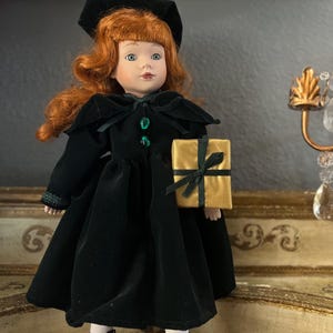 Beautiful, large, vintage, porcelain doll with Christmas dress. &quot;Melissa&quot; Christmas collection. 16&quot;x8&quot;.