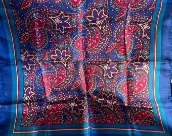 Vintage Christian Dior Paisley Silk Scarf, Blue Purple Tones 17x17