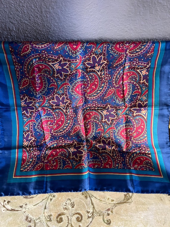 Vintage Christian Dior Paisley Silk Scarf, Blue Purple Tones 17x17