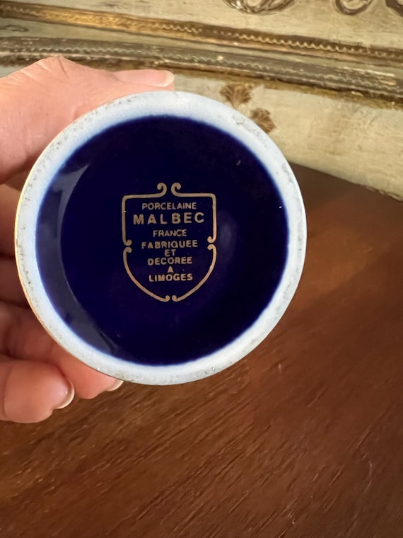 Limoges Porcelain Miniature Vase, Malbec France, Cobalt Blue, 22k