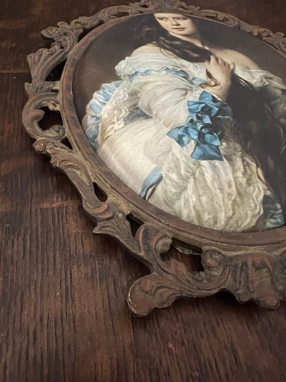 Italian Silk Portrait Print, Metal Frame, Madame Barbe de Rimsky (12x9 inches)