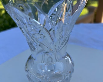 Mid-century modern lead cut crystal the footed flower vase. 5'5 inches tall 4.25" wide. Prestine condition.