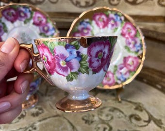 Antique Royal Sealy Fine China Pansies and Gild. Made in Japan