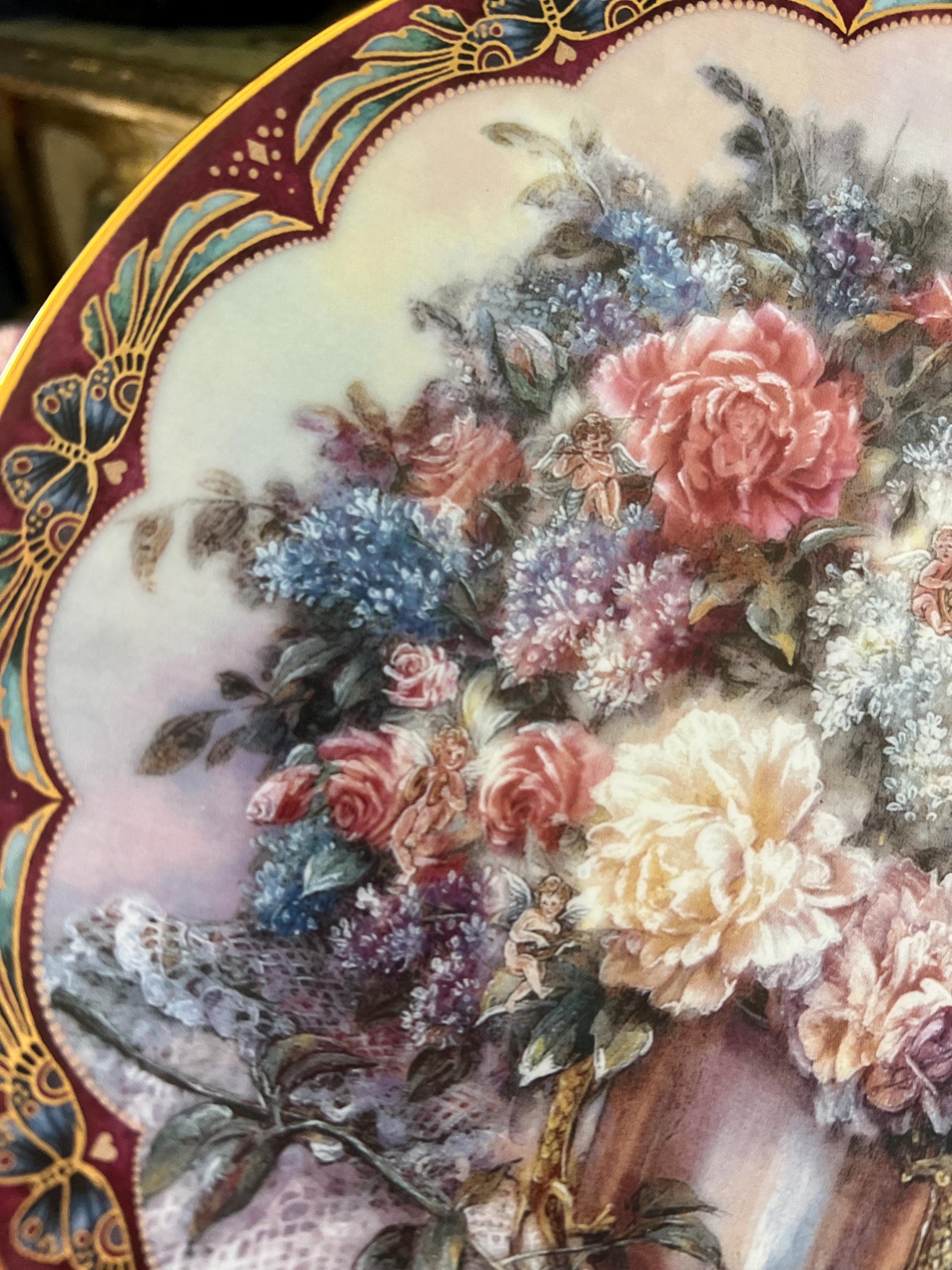Vintage Lena Liu Porcelain Plate, Floral 