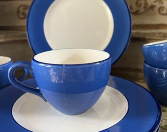 PAGNOSSIN Treviso Aqua Green Blue Trim 4 Cups and Saucers Set