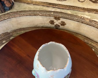 Vintage Hand Painted Porcelain Egg, Light Blue With Purple Flowers