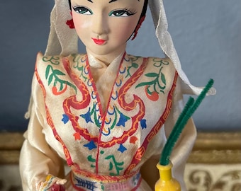 Vintage Geisha Doll, Nylon Clothing, Taiwan Collectible, 16"