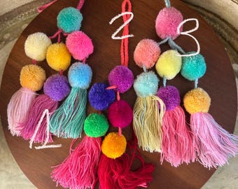 Mexican Artisanal pompoms. Bohemian decor for door handles, cars, wall art, tassel handbags. Cotton, handmade. 10.00 each one or 40 for 4.