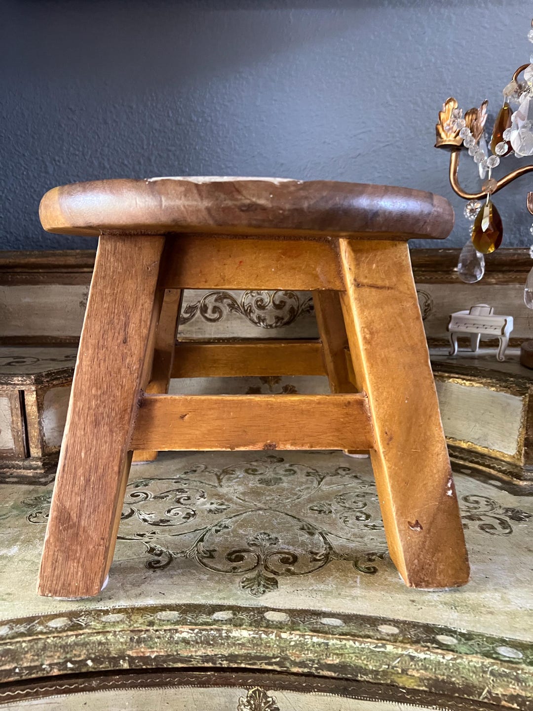 Thai Intl Kids Stool Hand Crafted Chang Mai Rocket and Sky Carved