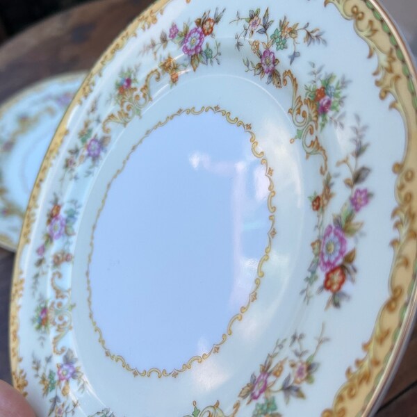 Set of 3 salad plates. Noritake, made in Japan, Fine China. 7.5 diameter. Beautiful hand painted flowers, delicate gold rim. 1.8 pounds.