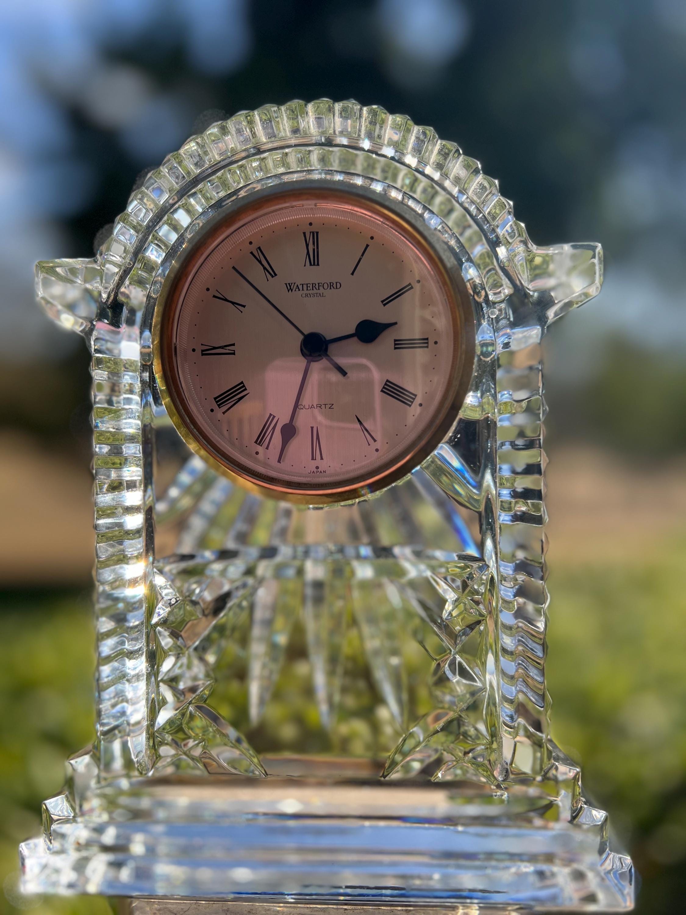 Midcentury Lismore Waterford Crystal Clock. Gold Face. 7