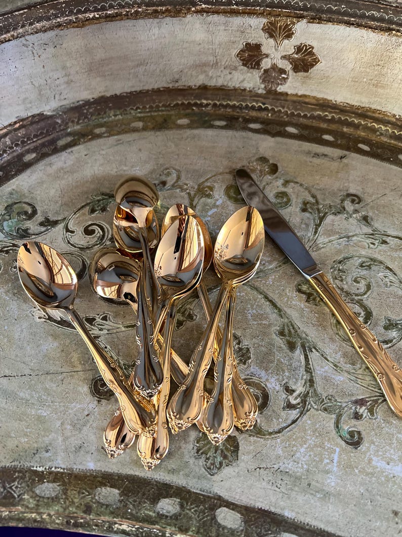Vintage Retroneu Korea Floral, Stainless-steel, gold-plated stainless-steel cutlery. Elegant, chic and sleek. image 16