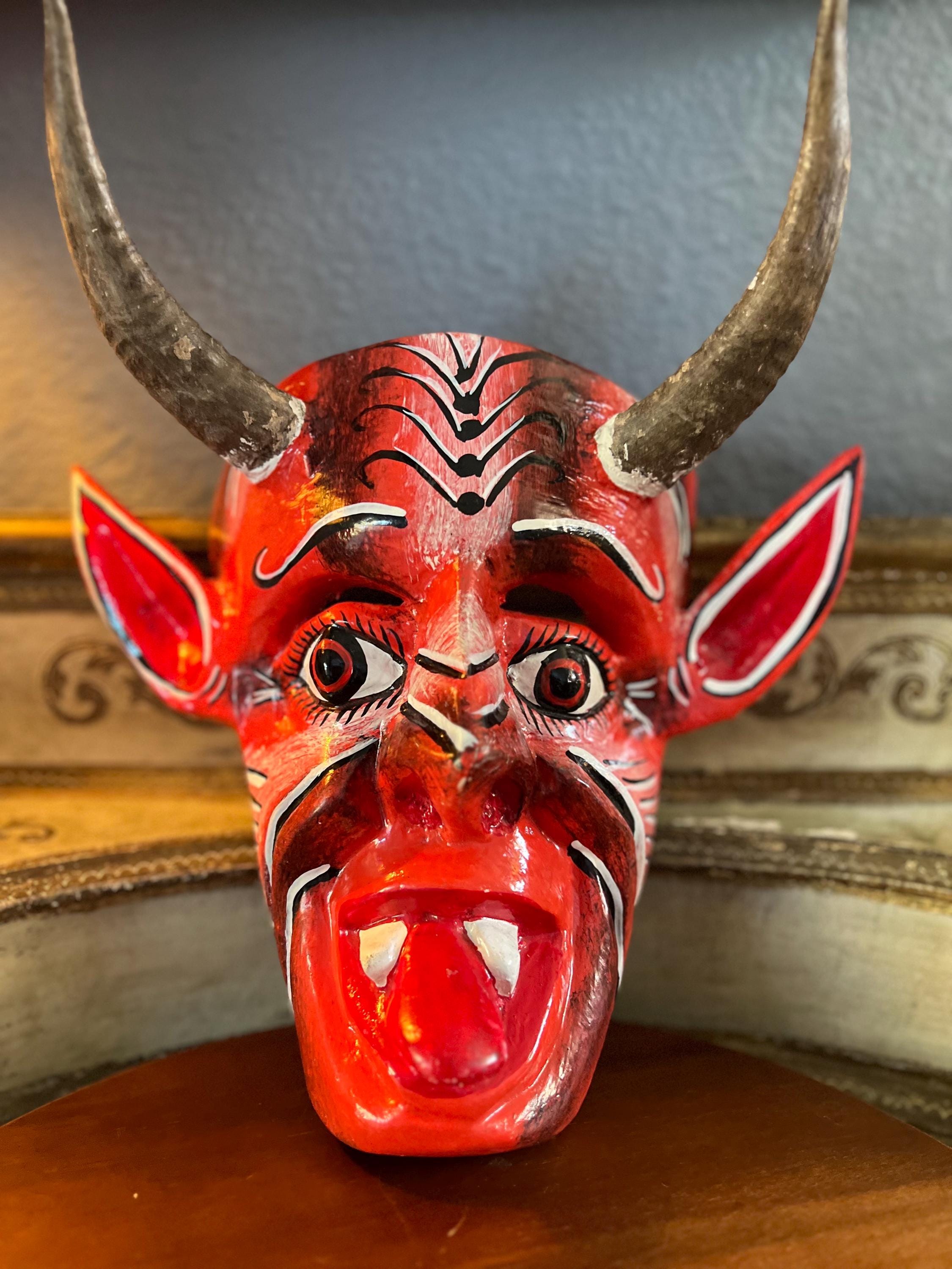 Vintage, Alebrije Devil Mask, Hand Carved Made Out Copal Tree