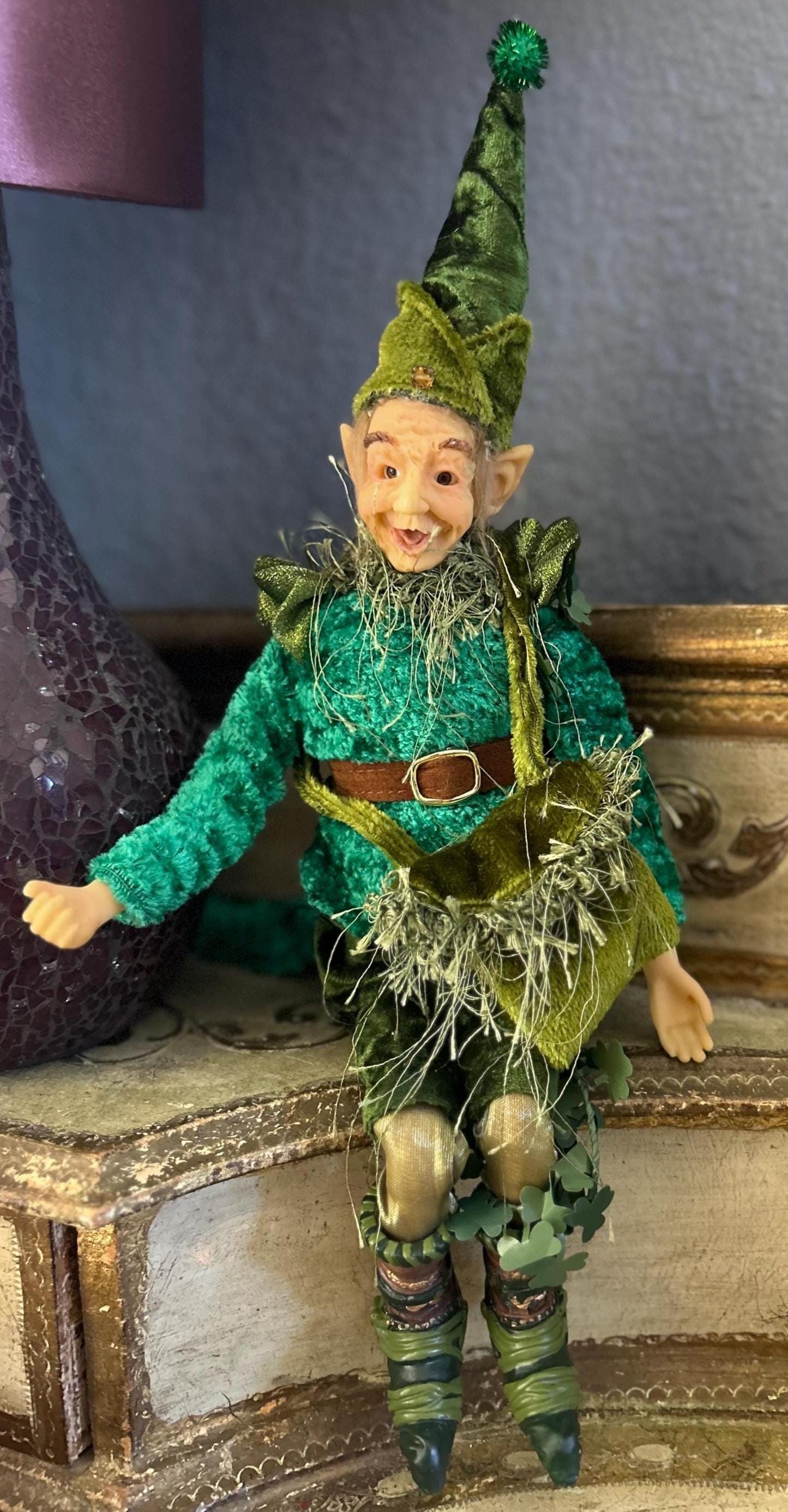 Vintage Mystical Green Elf Shelf Sitter, Bendable Arms & Legs - Etsy