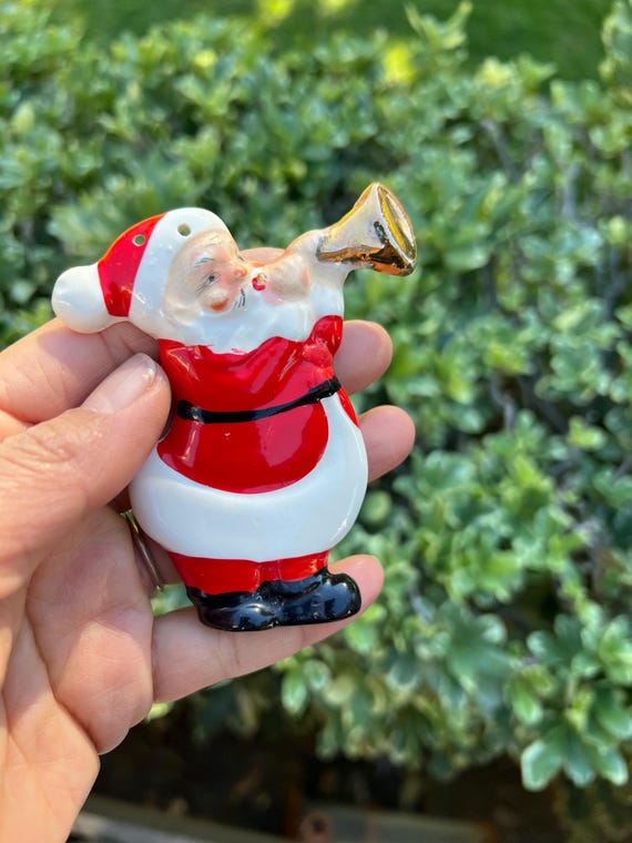 Vintage Yona Japan Porcelain Santa Christmas Ornaments, Musical