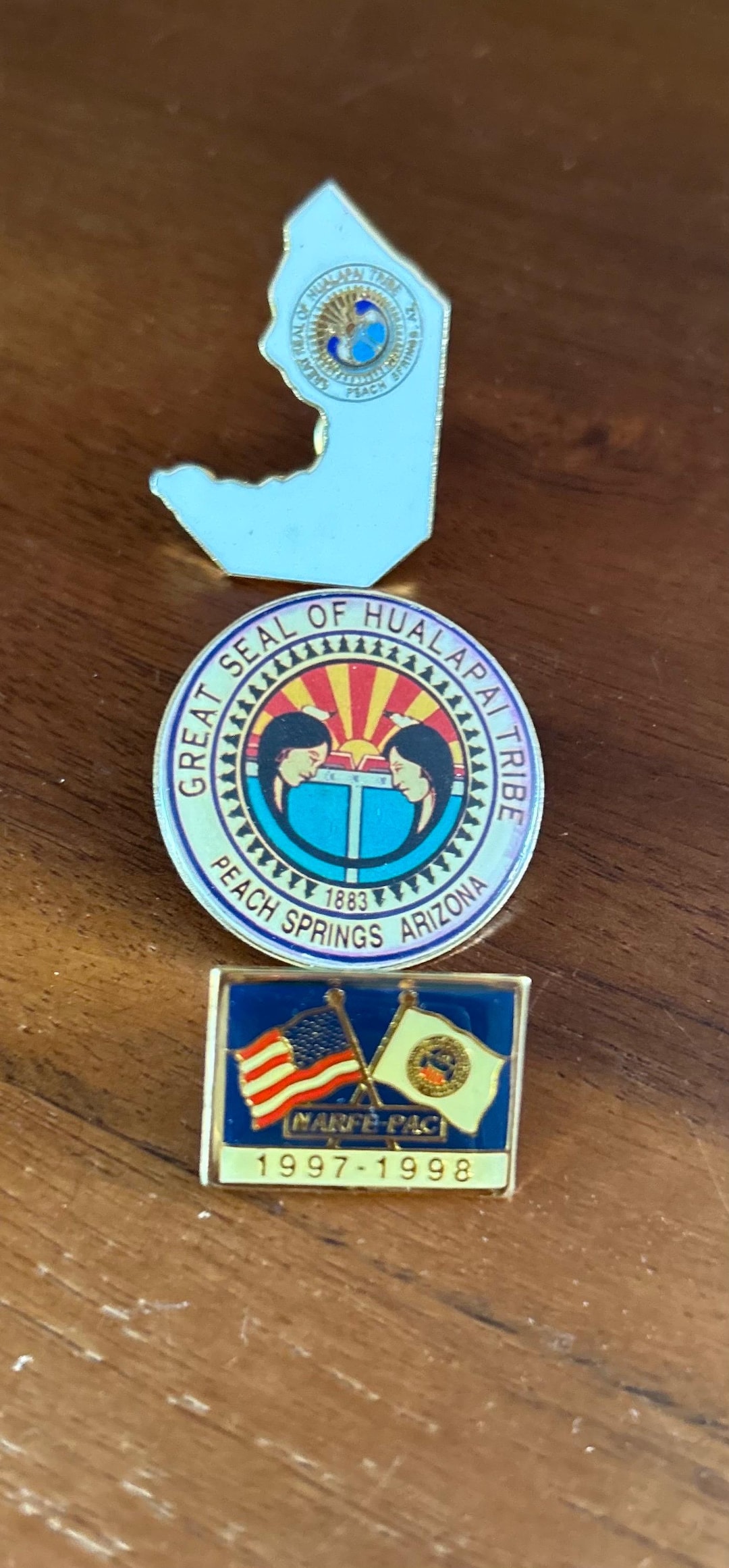 Vintage Rare Collectible State and Tribal Pins, Three Variations