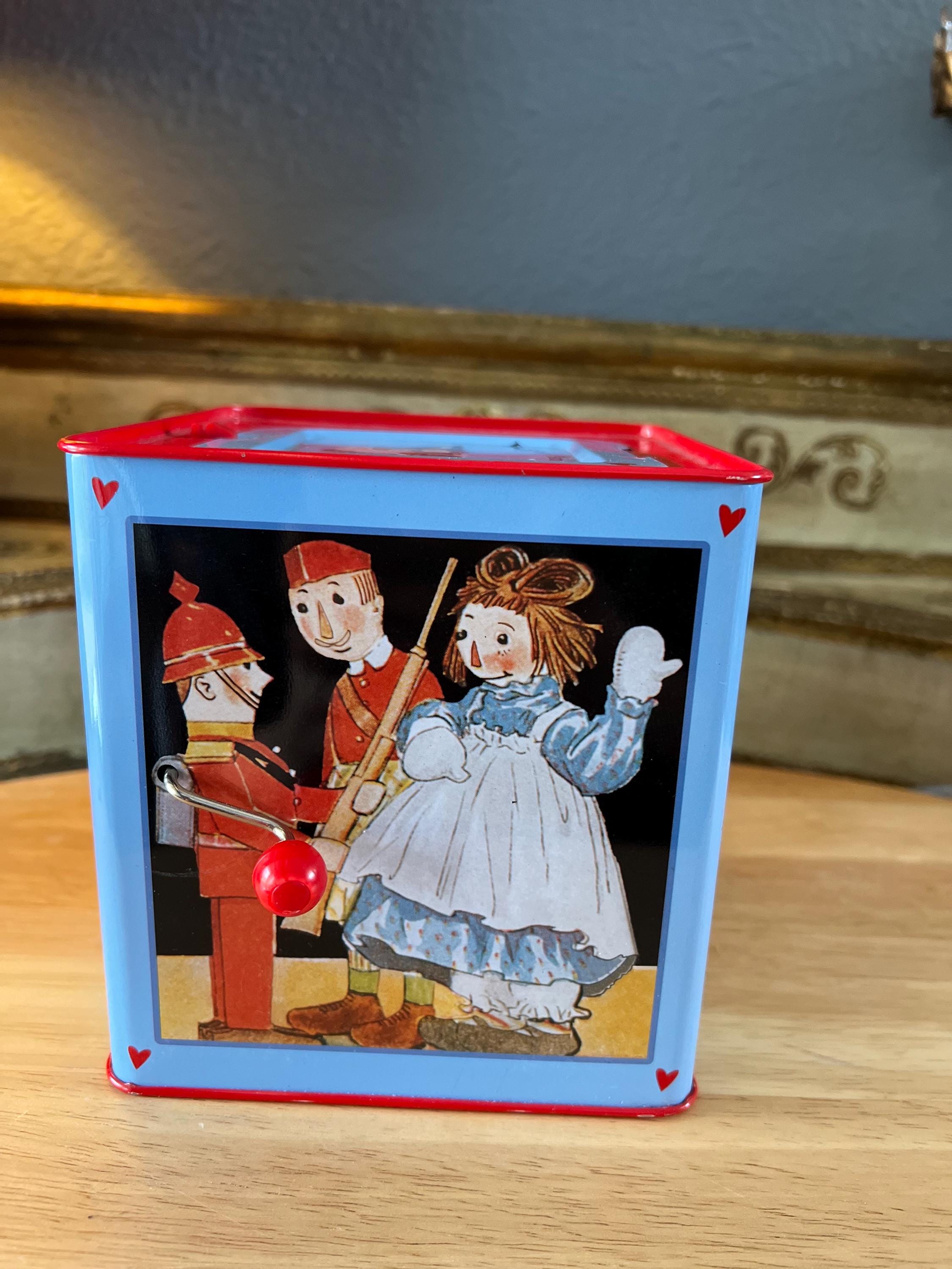 Vintage Raggedy Ann & Andy Wind up Music Box by Schylling. Tin