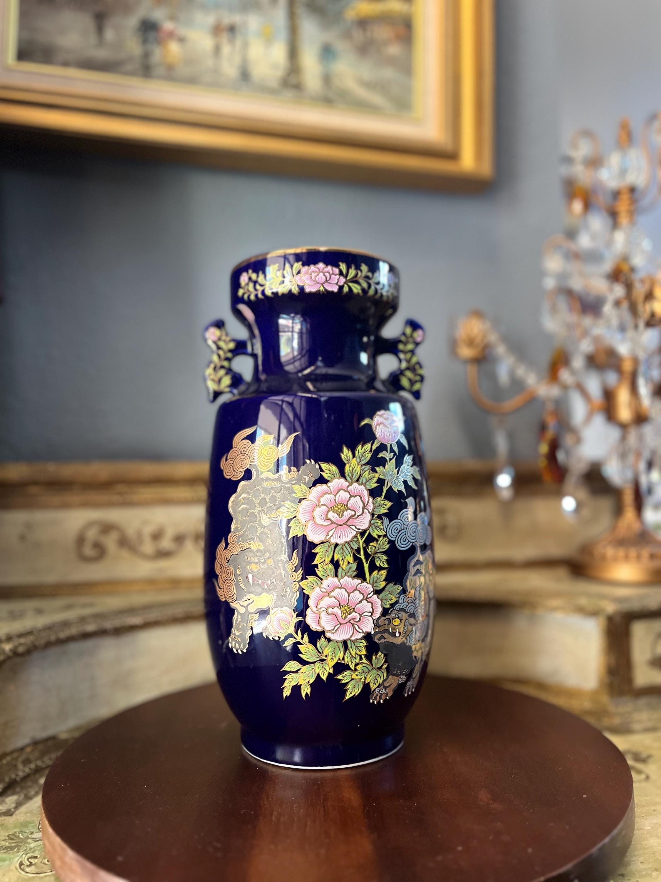 Japanese Porcelain Vase, Hand-painted Dragons and Flowers