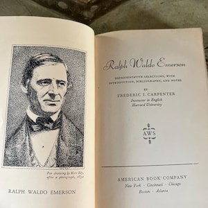 May include: A black and white illustration of Ralph Waldo Emerson, an American essayist, poet, and philosopher. The image is from a pen drawing by Kerr Eby, after a photograph taken in 1854. The text below the image reads "Ralph Waldo Emerson".