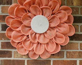 Peach and Pearl Poly-burlap Everyday Wreath