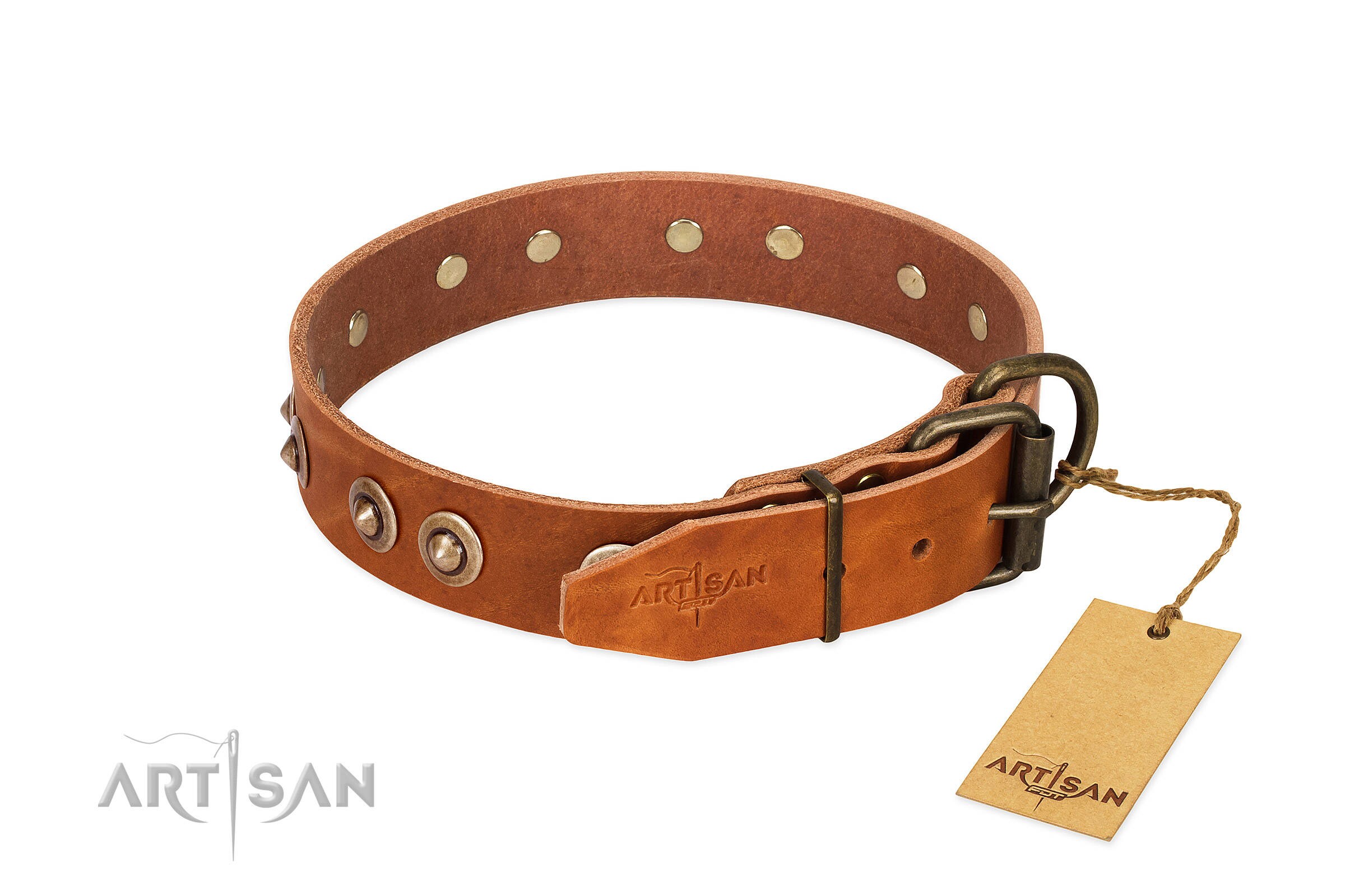Tan Leather Dog Collar With Plates precious Etsy
