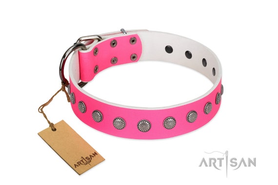 pink leather studded dog collar
