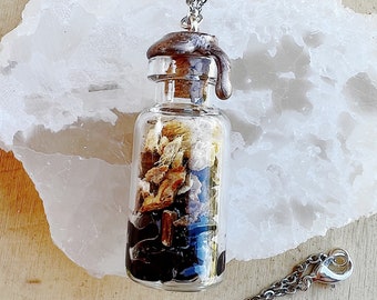 Garnet Crystal Intention Jar Necklace - Spell Jar Pendant for Grounding and Security