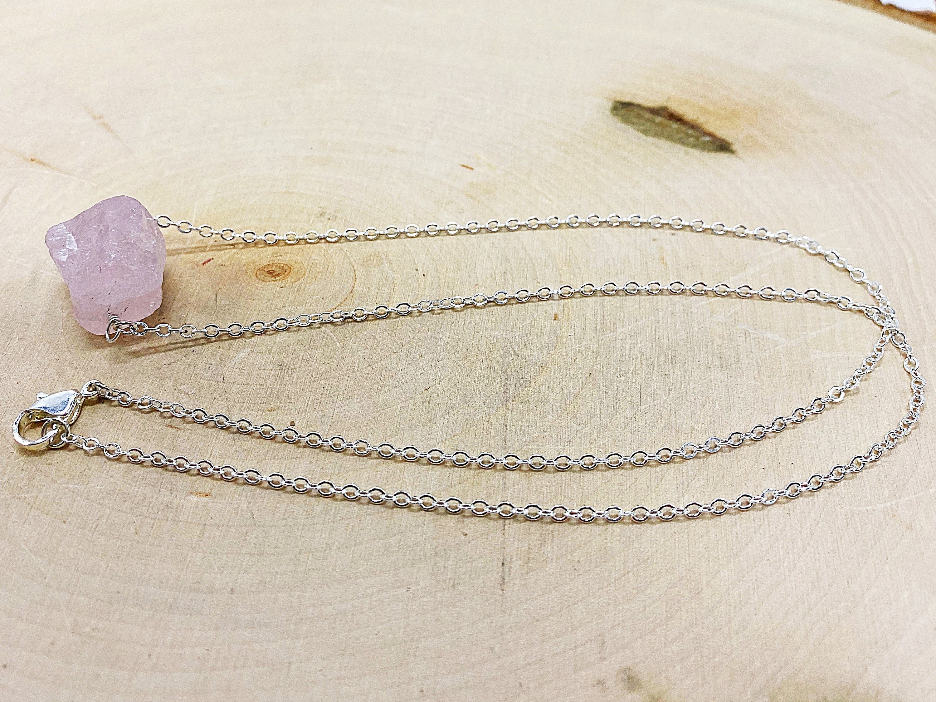 Raw Pink Crystal Necklace Rose Quartz Healing Crystal Etsy