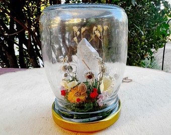 Crystal Terrarium Art - Quartz Crystal Nature Diorama - Miniature Fairy Garden Glass Jar