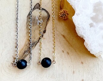 Crystal Bead Necklace - Black Onyx Pendant - Healing Jewelry for Courage and Grounding