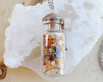 Carnelian Crystal Intention Jar Necklace - Spell Jar Pendant for Creativity and Sensuality