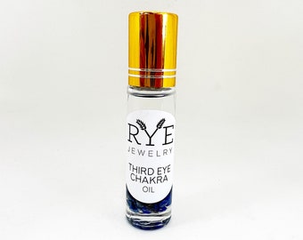 Third Eye Chakra Essential Oil Roller - Aromatherapy for Intuition and Clarity - Healing Crystal Lapis Lazuli Perfume