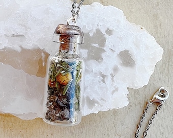 Smoky Quartz Crystal Spell Jar Necklace - Intention Jar Pendant for Protection and Grounding