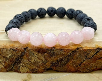 Lava Essential Oil Diffuser Bracelet - Healing Crystal Rose Quartz Bracelet - Bracelet for Love and Heart Chakra