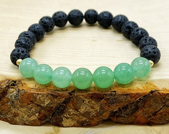 Lava Essential Oil Diffuser Bracelet - Healing Crystal Green Aventurine Bracelet - Bracelet for Love and Luck