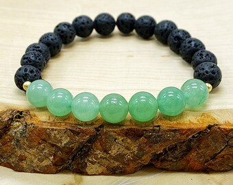 Pulsera difusora de aceite esencial de lava - pulsera de aventurina verde cristal de curación - pulsera para el amor y la suerte