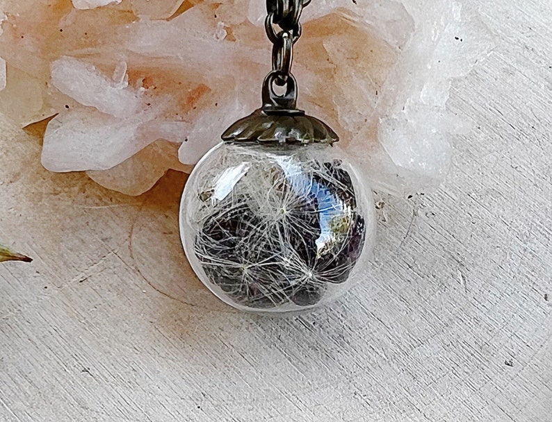 Crystal and Dandelion Wish Necklace Garnet Healing Crystal Pendant for Manifesting and Protection image 1